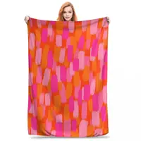 Abstract, Pink And Orange, Paint Brush Effect Blanket Fleece Multi-function Throw Blankets Blanket For Home Throws Bedspread 1
