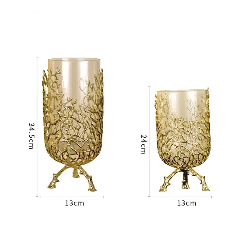 

Branches Out Decoration Vase Golden Hydroponics Metal Flower Accessories With Bracket Glass Arrangement Hollowed Handicraft Vine