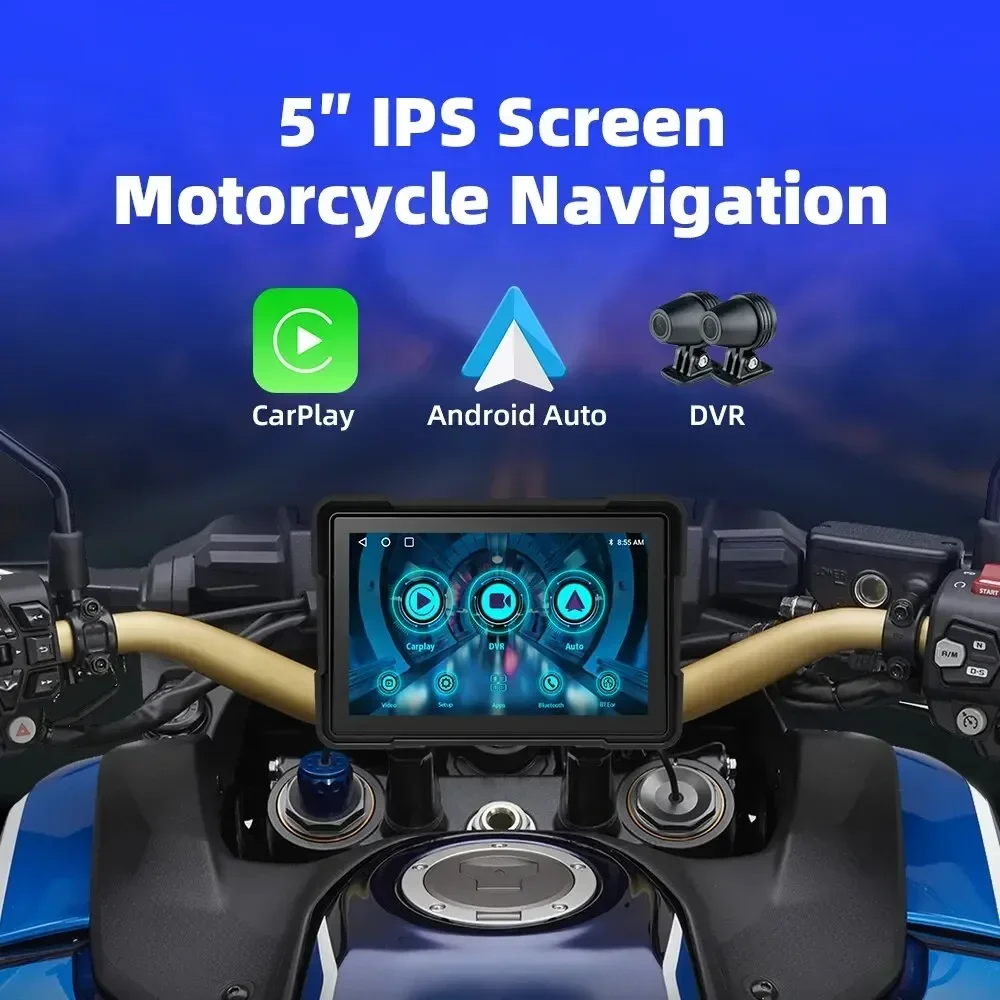 5/7 inch Motorcycle DVR GPS Navigation Multimedia Player Wireless CarPlay Android Auto IPX8 Waterproof Touch Screen Recorder