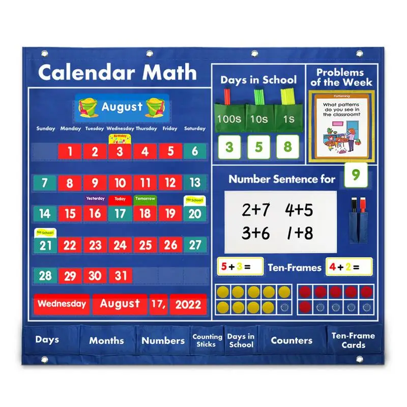 

Pocket Calendar For Classroom Educational Math Chart Calendar Portable Teaching Aids With Word Cards Reusable Pocket Calendar