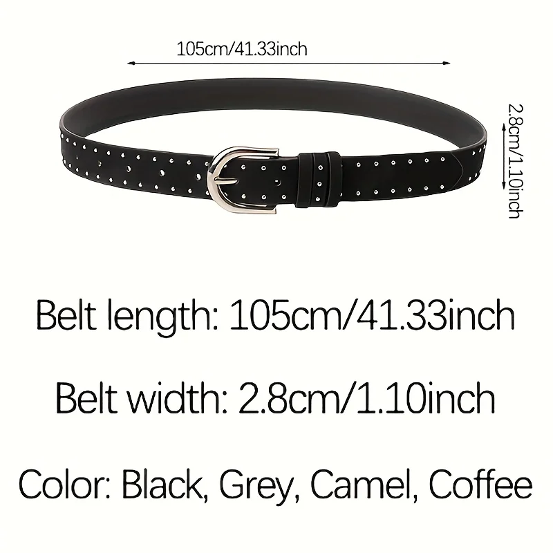 1pcs Women's Belt Retro Suede Rivet Belt Fashion Silvery Needle Buckle Belt Y2K Belts, Paired With Skirts, Jeans-For Ideal Gifts
