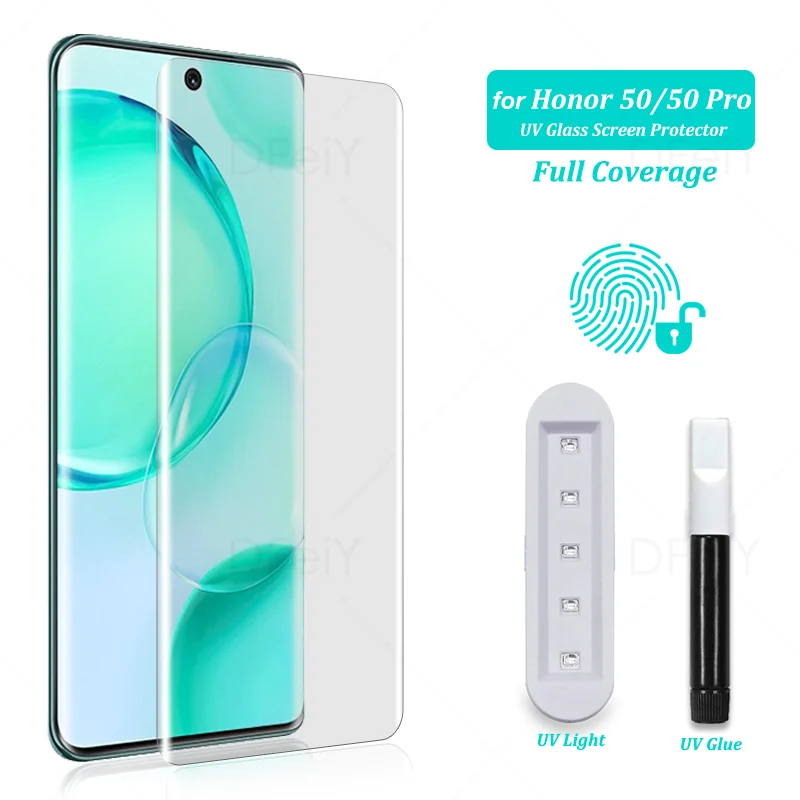 UVScreenProtectorForHonor50TemperedGlassFilmFullScreenGlue
