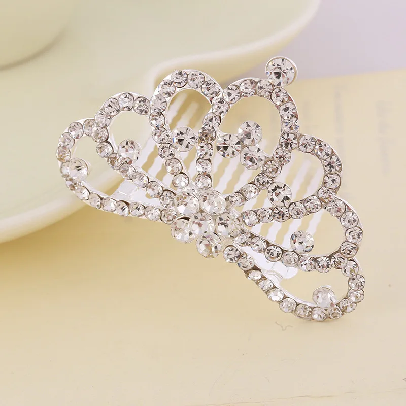Mini Tiara Hair Combs Princess Crown Wedding Hair Accessories For Girls Fairy Silver Color Crystal Hairpins Bride Hair Jewelry