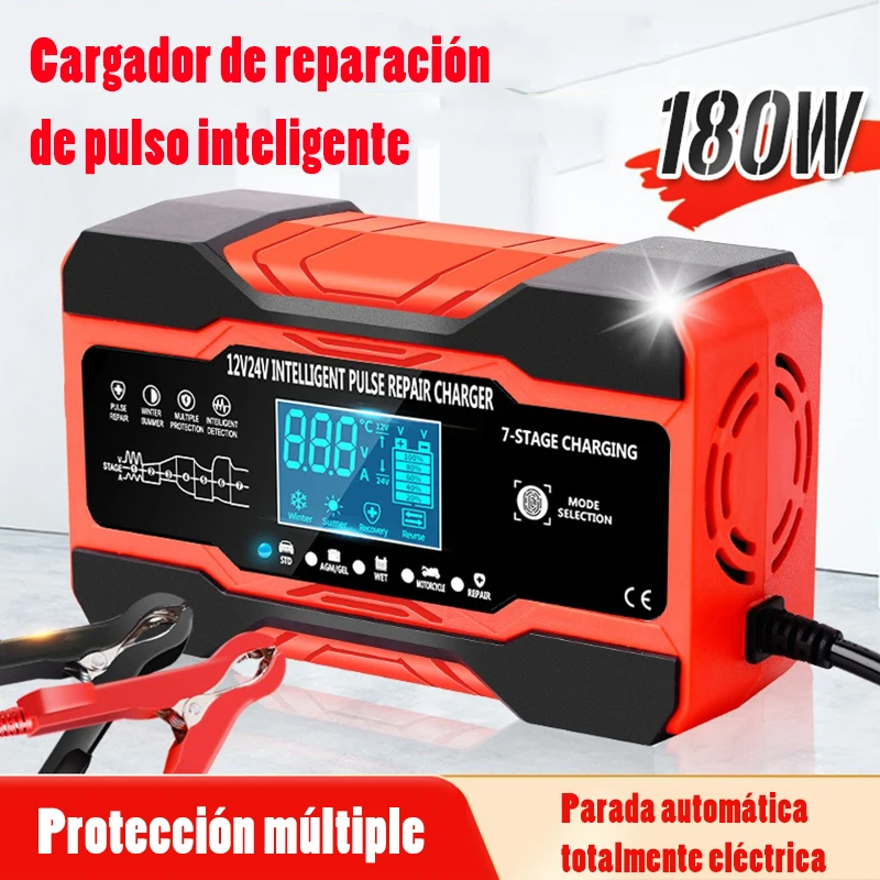 Batería de coche, 12 V/24 V, 2-150 Ah, reparación de batería inteligente de  carga automática para automóvil, motocicleta, 110 V-240 V (enchufe de EE.