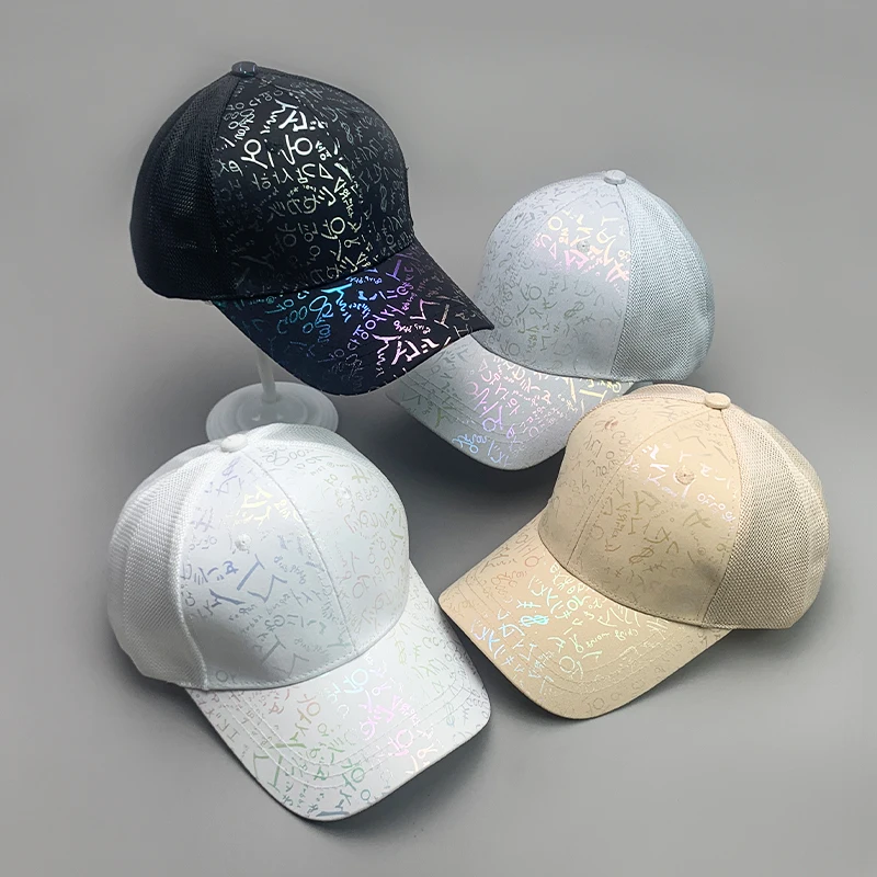 

New Kpop Shiny Gradient Letter Graffiti Men Women Baseball Hats Cotton Cool Streetwear Breathable Sport Soft Casual Hip Hop Caps
