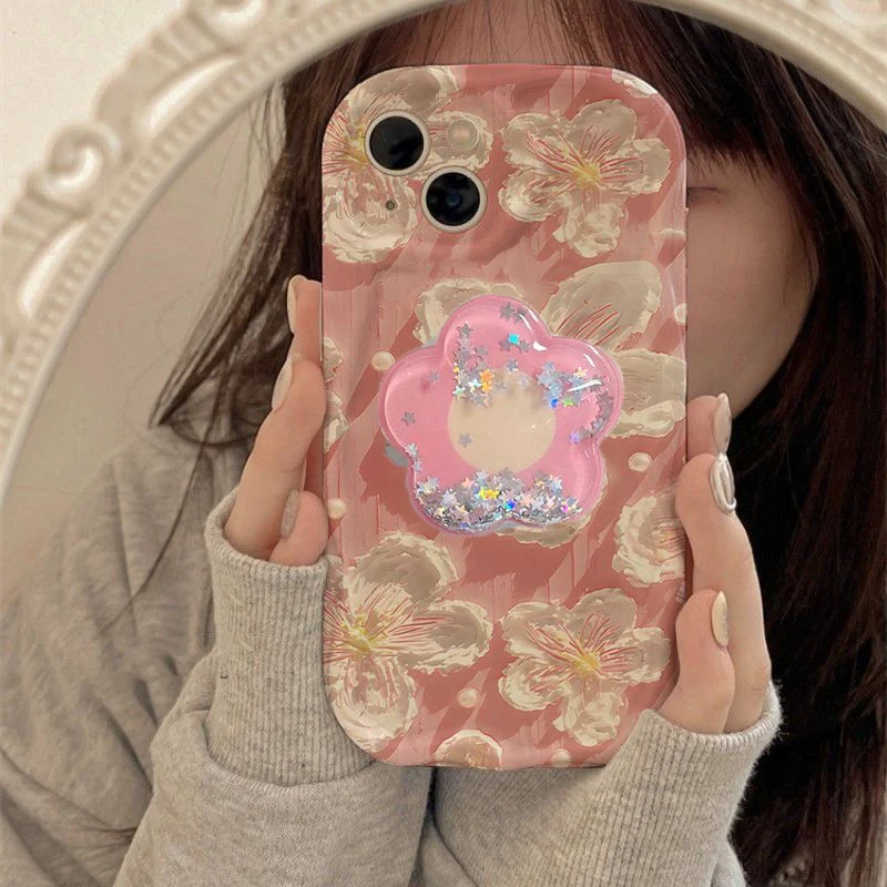 Korean Flower Bracket Holder 3D Wave Phone Case Cover