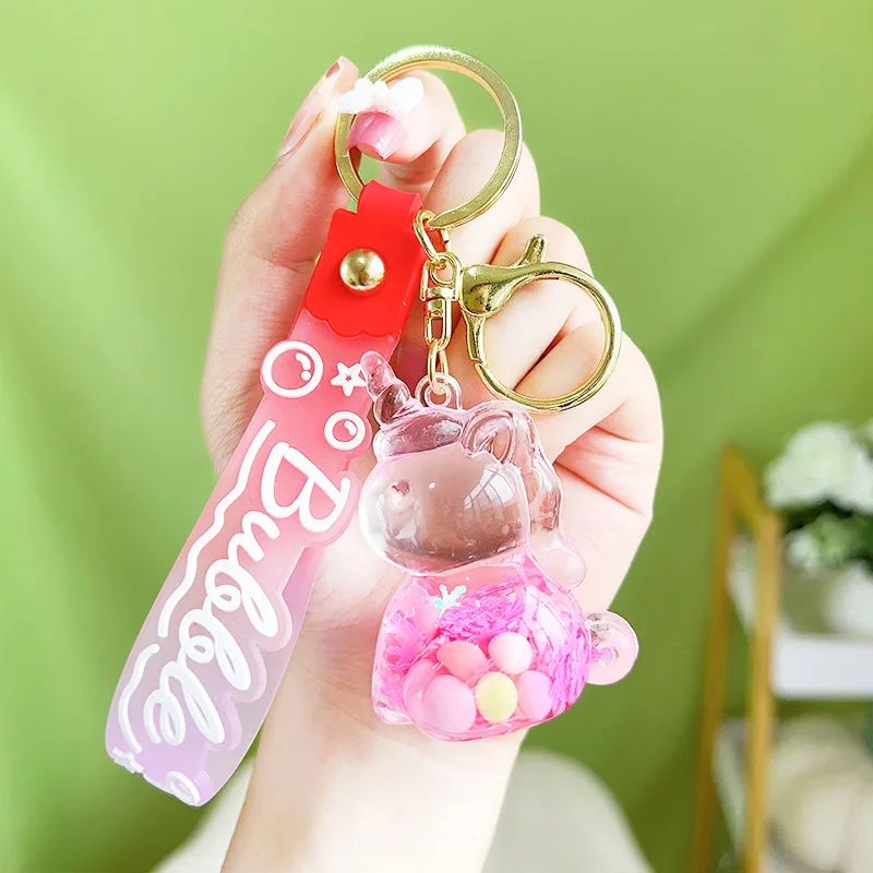 女性のための液体ユニコーンキーホルダー,ハンドバッグ,車のキー