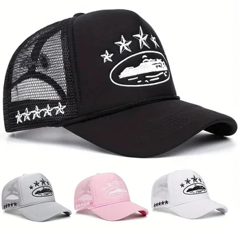 Nuevos sombreros de béisbol con estampado Unisex, nuevas gorras de camionero de moda urbana versátiles de malla con sombrilla Personal transpirable de Hip Hop Unisex 1