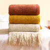 Textile City Corn Grain Waffle Embossed Knitted Blanket Home Decorative Thickened Winter Warm Tassels Throw Bedspread 130x240cm 1