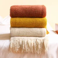 Textile City Corn Grain Waffle Embossed Knitted Blanket Home Decorative Thickened Winter Warm Tassels Throw Bedspread 130x240cm 1