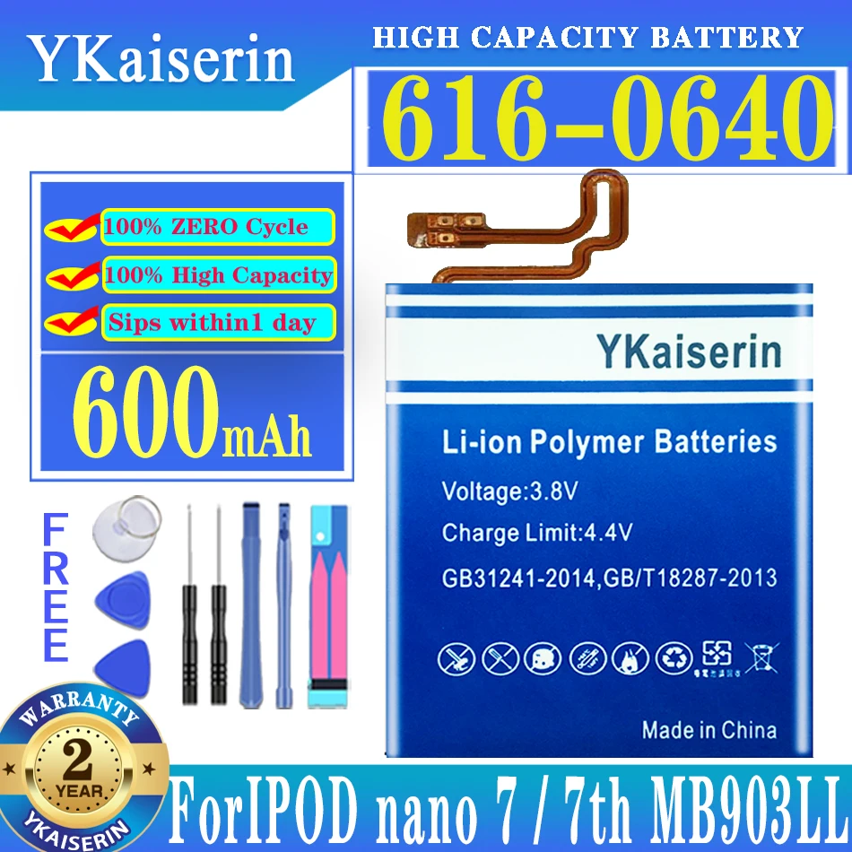 Ykaiserin 616-0640 Batteria Per Apple Ipod Nano 4 4Th Gen /5 5G 5Th /6 6Th Gen/7 Nano7 7Th Gen A1446 Mp3 Mp4 Mb903Ll/A Batterie