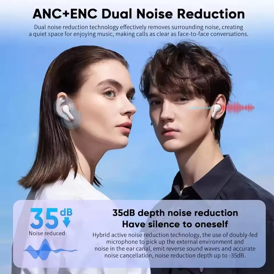 New Wireless Bluetooth Active Noise Cancelling Calling Game Music Earphones Full-color Touch Screen Earphones 5
