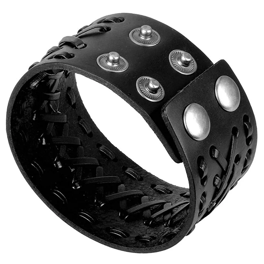 Leather Bracelet Leather Bangle Punk Leather Wristbands for Men Bracelets Handmade Wide Cuff Bangle Braided Jewelry Adjustable Punk Gifts