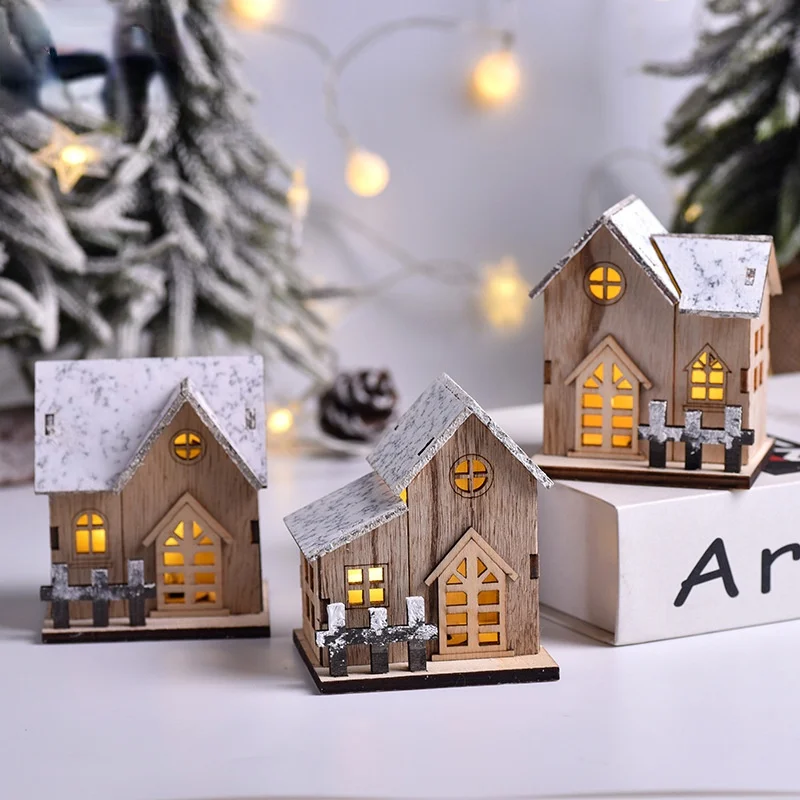 Navidad Christmas LED Light Wooden House Luminous Cabin Christmas Decorations
