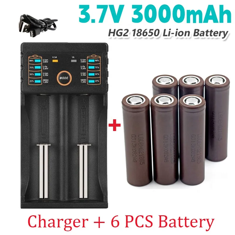 

100% neue Original HG2 18650 3000mAh batterie 18650 hg2 3.7 V entladung 20A gewidmet Für hg2 Power akku + ladegerät