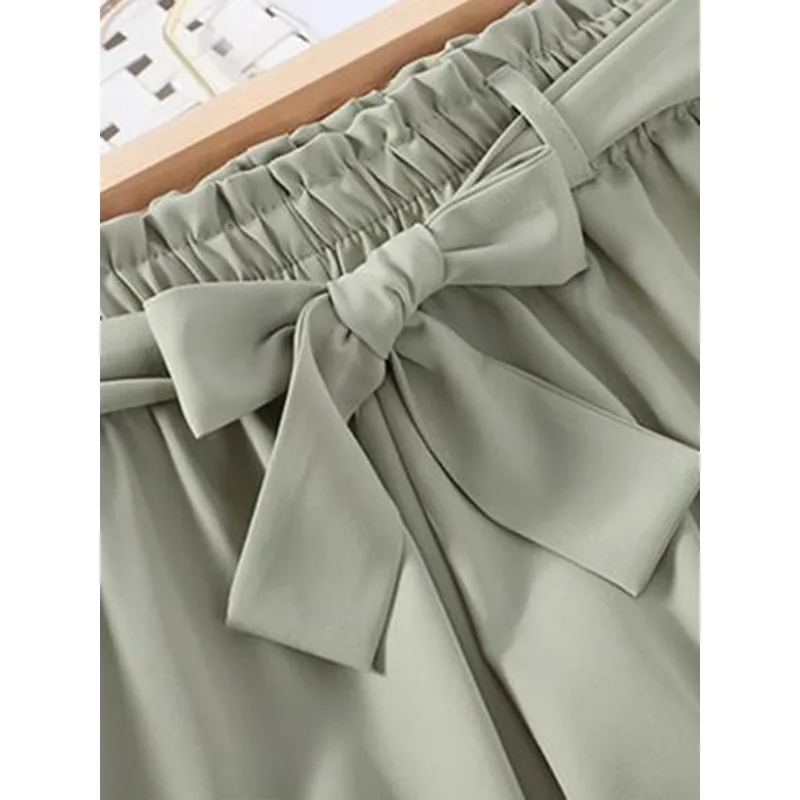 Casual Chiffon Lace-up Wide Leg Pant Korean Baggy Sweatpants New Trousers Women High Waist Soft Ankle-length Straight Pantalones