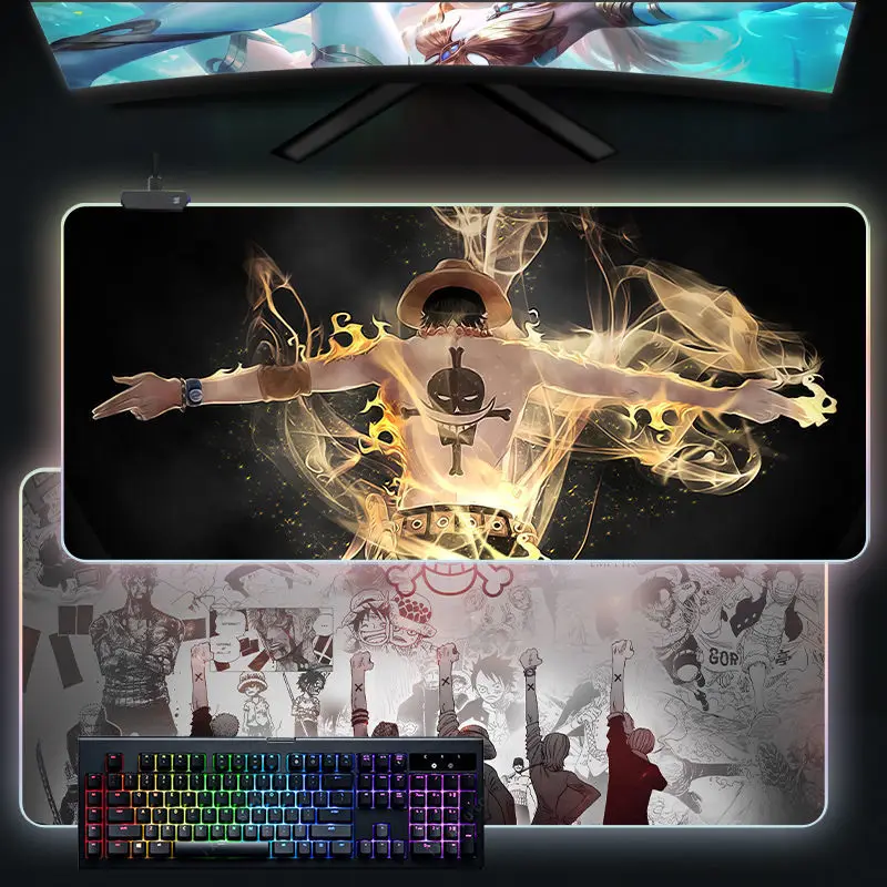 

One piece Luffy RGB Glowing Mouse Pad Oversized Anime Gaming Esports Keyboard Pad Waterproof Computer Desk Pad 800X300X4Mm