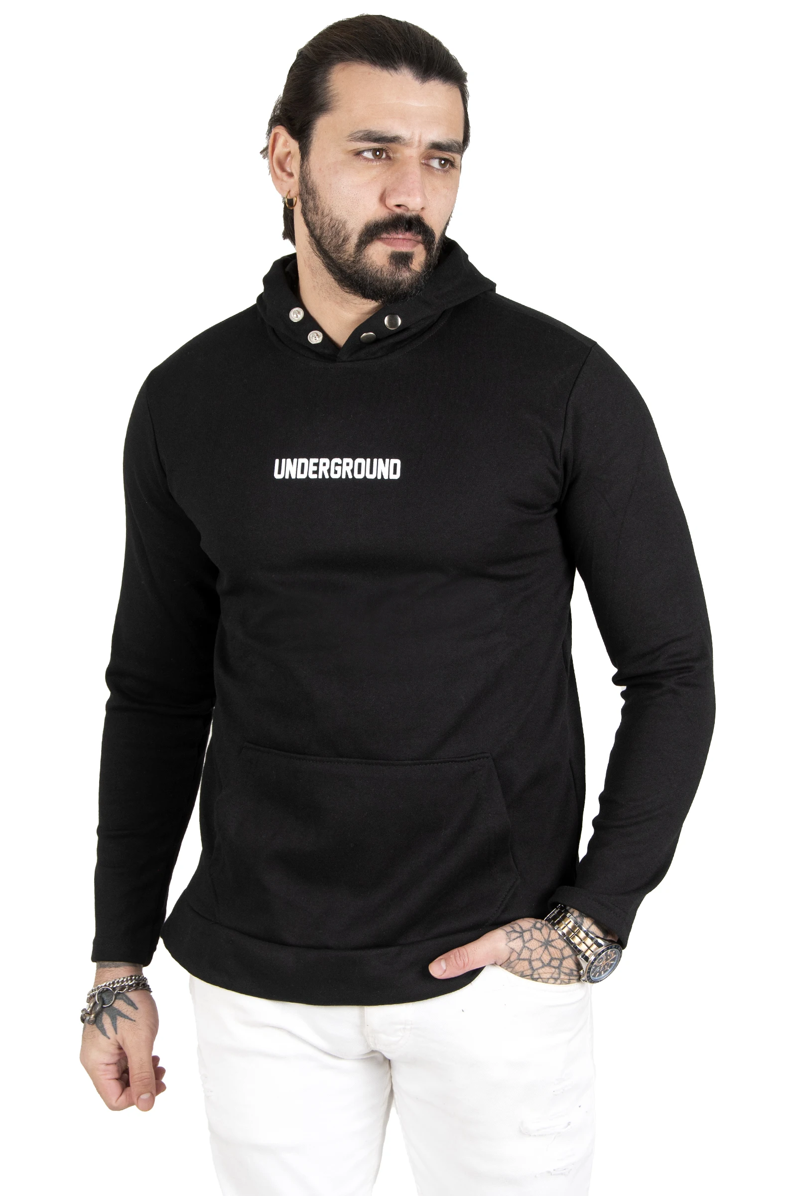 

DeepSEA Hooded Front Lettering Printed Kangaroo Pocket Male Sweatshirt 1820101