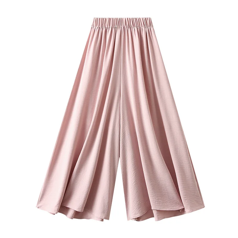 

Ice Silk Wide Legged Pants Summer 2024 New Thin High Waist Loose Skirt Pants with a Sagging and Casual Flare