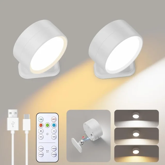 LED Magnetic Wall Sconce Lights,Rechargeable Dimmable Wall Mounted Lights with Remote, 360° Rotation Wall Mount Lamp for Bedroom 1