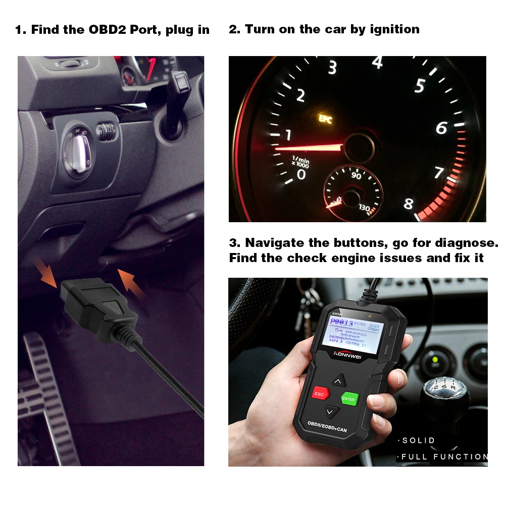 KONNWEI KW590 Car Code Reader automotive OBD Scanner Read Clear Fault code 12V Auto Diagnostic Tool Lifetime Free pk ELM327 5