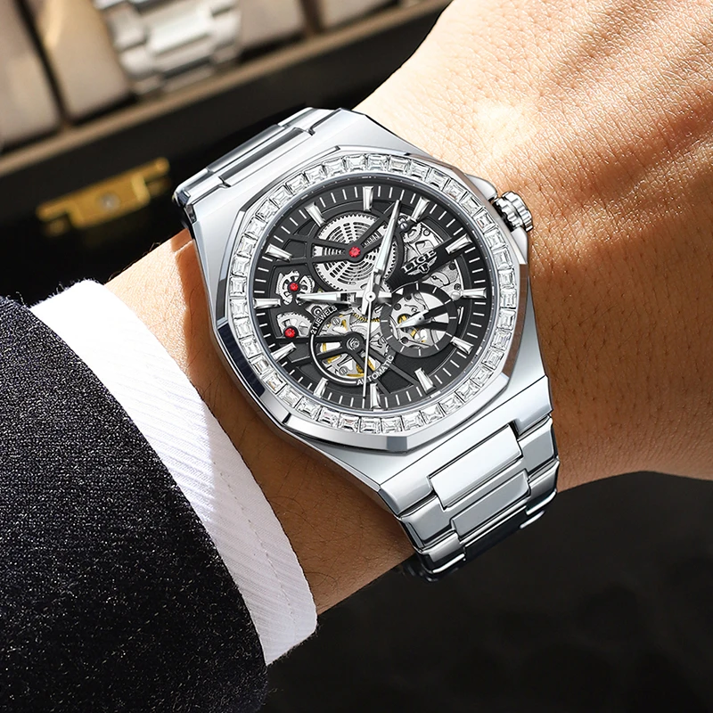 2026 LIGE New Men Watch Fashion Skeleton Waterproof Luminous Watch Men Outdoor Sports Automatic Mechanical Wrist Watches for Men