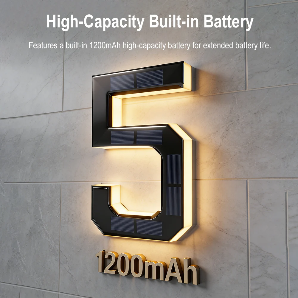 12CM Solar House Number Lights Light Sensor Auto On/Off Light Up Waterproof LED Address Numbers Signs for Houses & Home Decor
