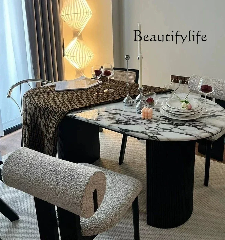 

French Marble Luxury Stone Purple Stone Plate Retro Modern Light Luxury Simple Oval Kitchen Island Dining Table