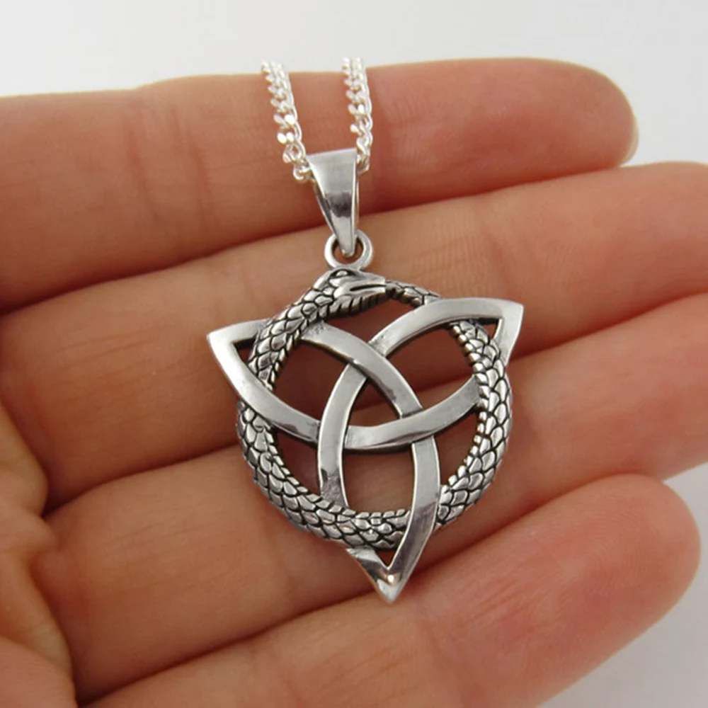 VintageVikingOuroborosTrinityNecklaceMenNordicCelticKnotAmulet