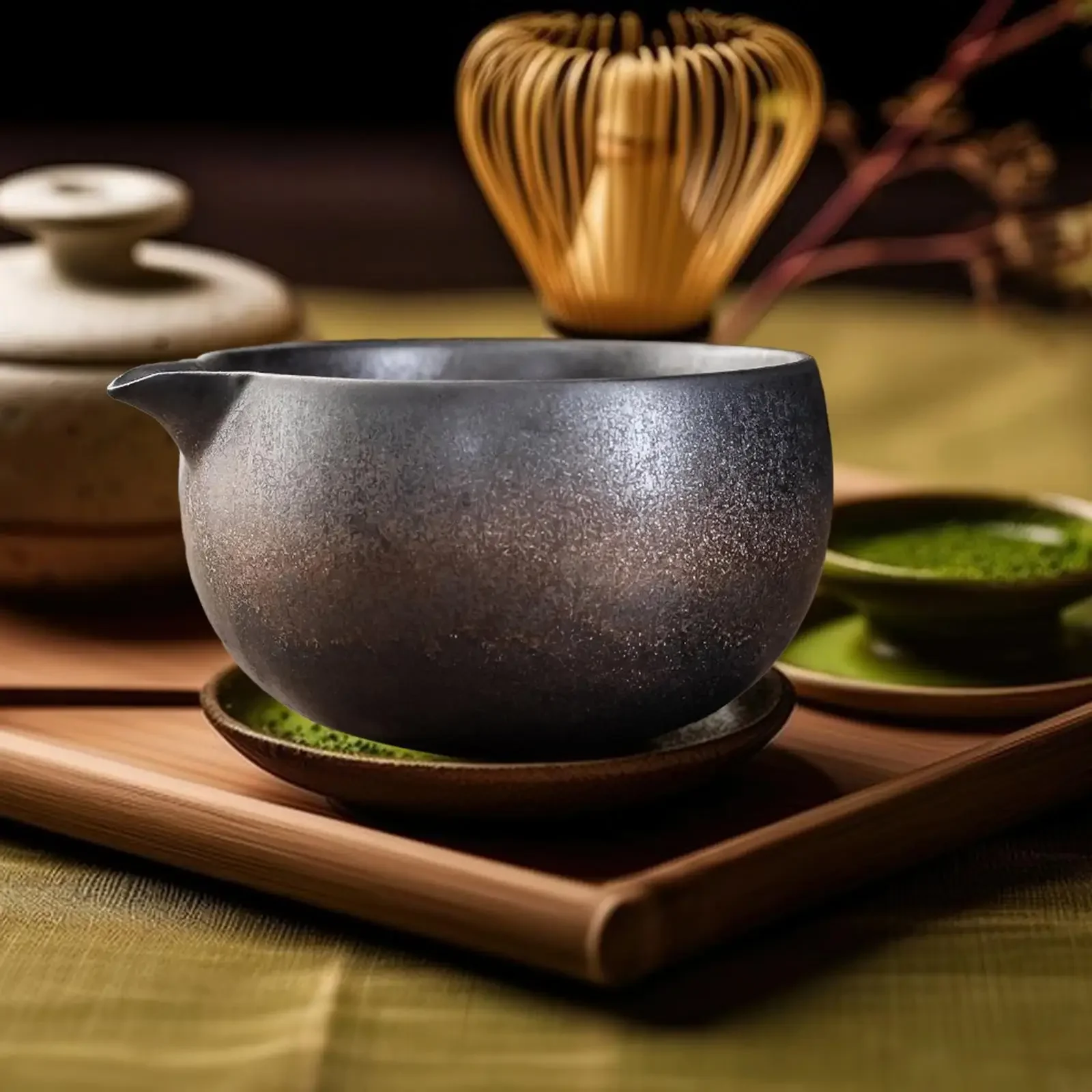 Artisanal Tea Bowl with Pouring Spout, Japanese Tea Ceremony Chawan 600ml