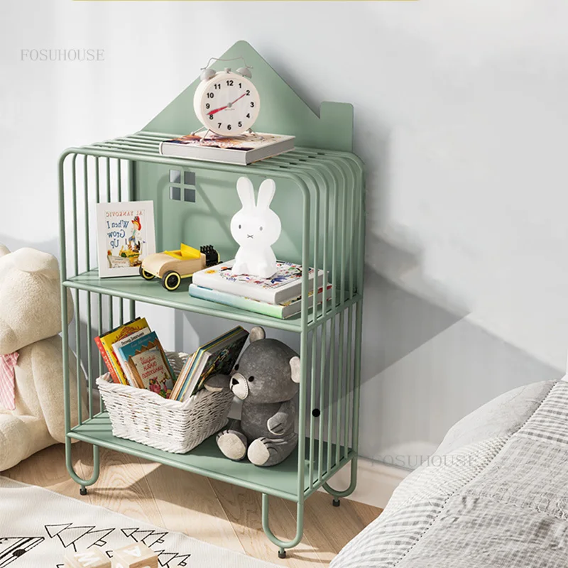 Modern Minimalist Nightstands Wrought Iron Bedroom furniture Creative Bedside Table Light Luxury Home Floor Storage Bookshelf