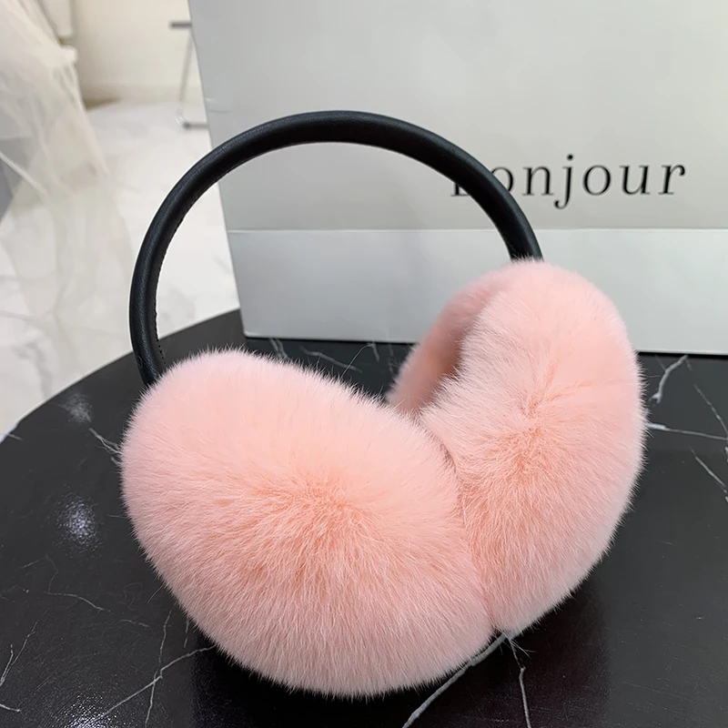 Natural 100% Rex Rabbit Fur Earmuffs Y2k Ear Muffs for Women Winter Apparel Accessories Headphones Cute Fur Earmuffs for Kids