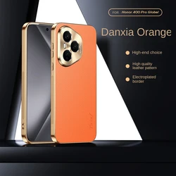 Premium Vegan Leather Shockproof Phone Case with Alloy Lens Frame - HONOR 400 Pro (Orange)