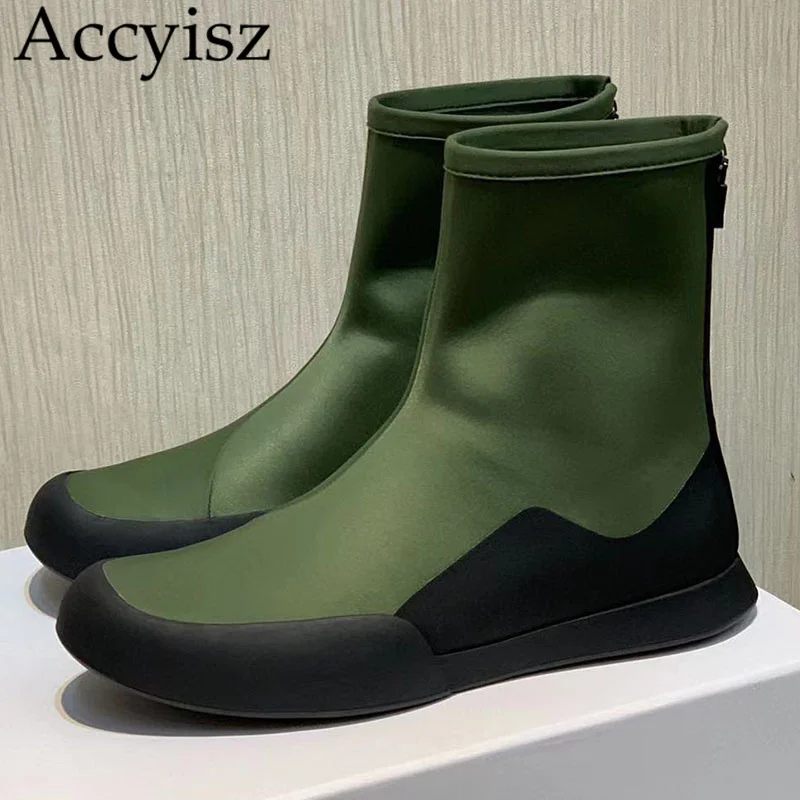 

New Round Toe Elastic Boots Women Autumn Winter Patchwork Lace Up Thick Sole Ankle Boots Side Zipper Daily Leisure Short Botas