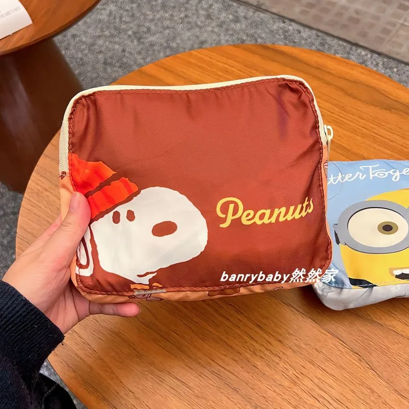Anime Snoopy Minions Stationery Storage Bag Large Capacity Collapsible Camping Shoulder Shopping Bag Light Clothing Packaging
