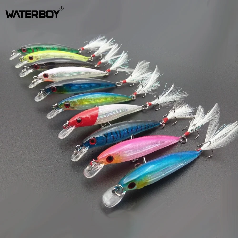 WATERBOYMinnowLure10pcs9cm8gArtificialPlasticFeatherWobbler