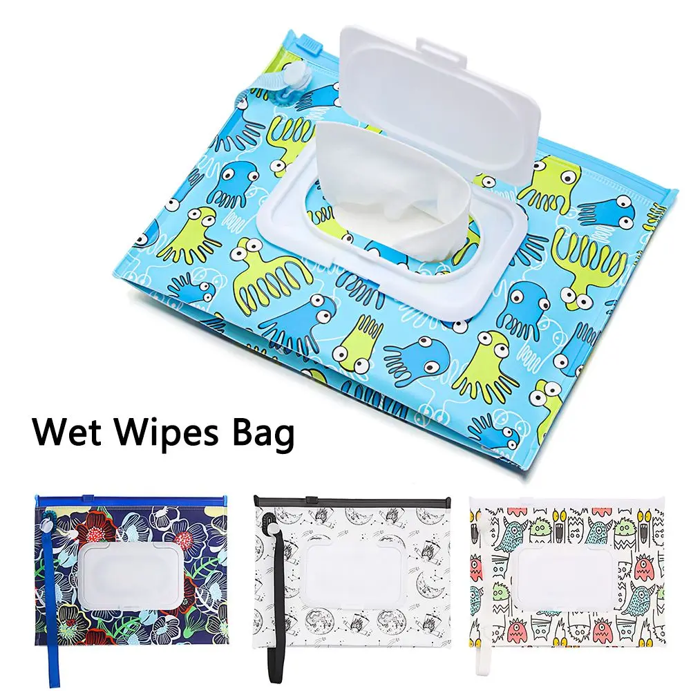 Baby Product Wet Wipes Bag Flip Cover Cosmetic Pouch Snap-Strap Tissue Box Portable Outdoor Carrying Case Stroller Accessories