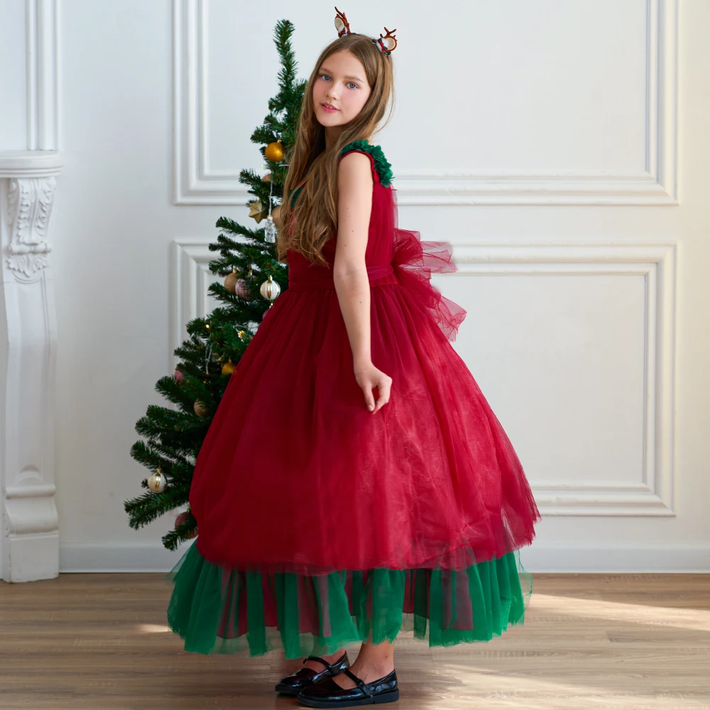 strapless open back dress Calamaro Girls Red & Green Tartan Pom Pom Dress main image 1