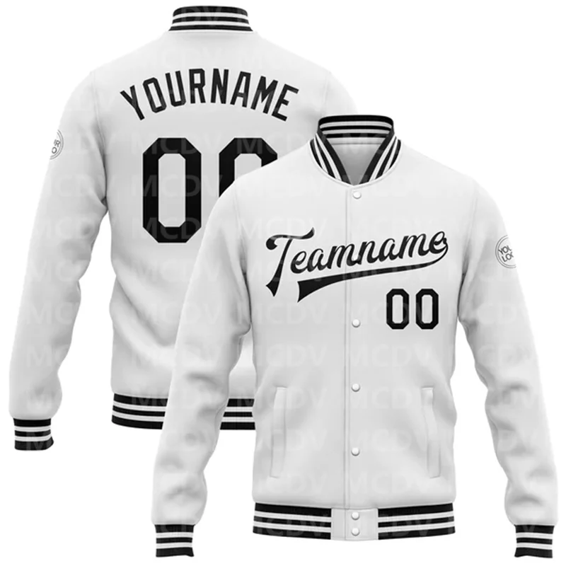 Custom White Aqua Black-Pink Bomber Full-Snap Varsity Letterman Jacket Baseball Button Jacket