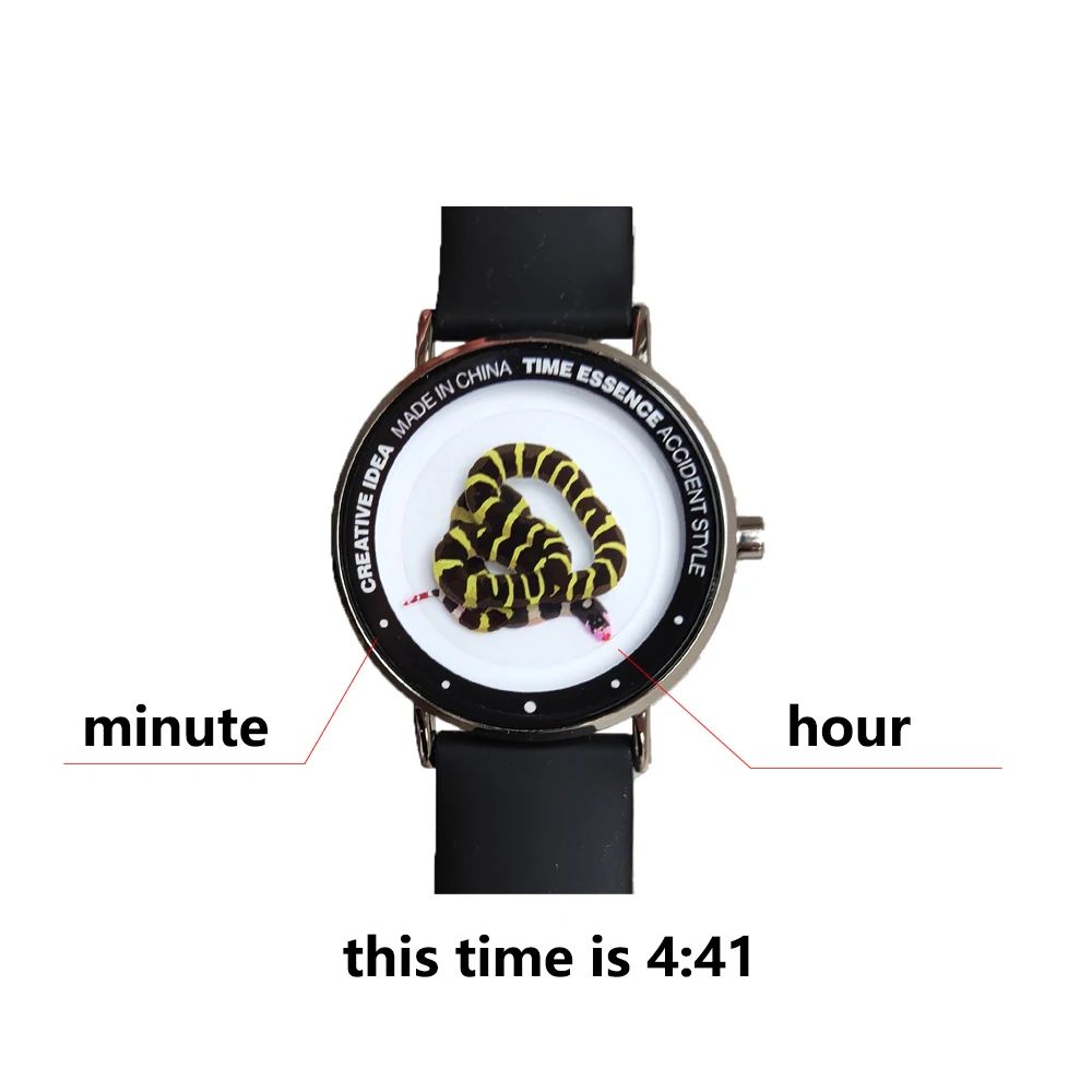 Creative Design Ultra-thin Quartz Watch Animal: Snake Silicone Watch Strap Diameter 40mm Waterproof