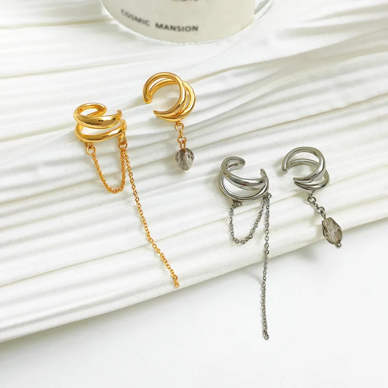 

Asymmetric Long Chain Clip Earrings Jewelry for Women Fake Piercing Aesthetic Woman Earring Accessories Bijouterie Female Gift