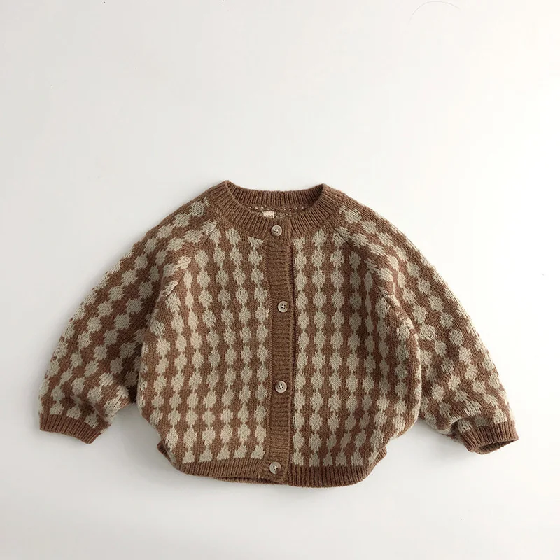 Kids Plaid Knit Cardigans Sweaters
