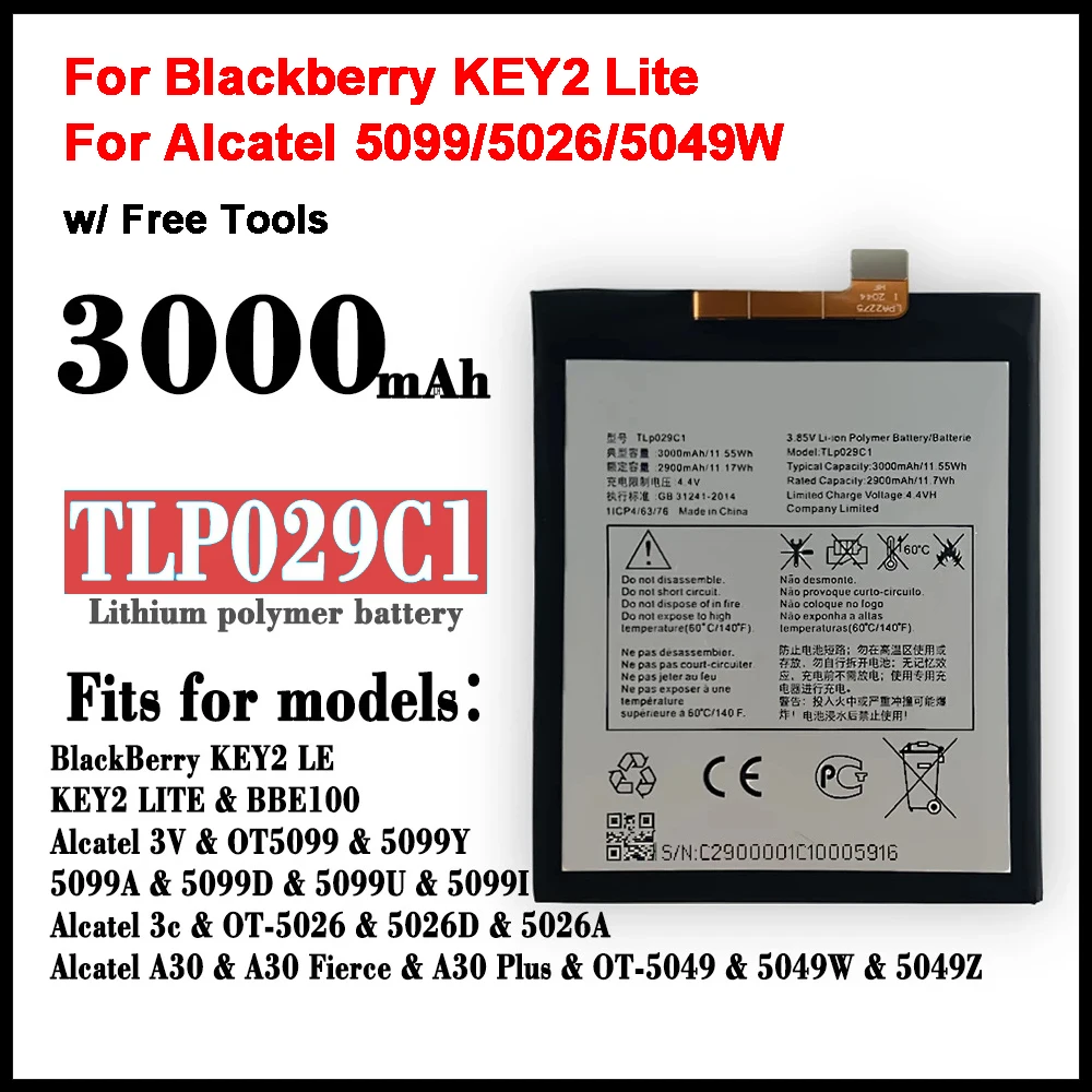 

3000mAh TLp029C1 Battery For TCL Alcatel A30 Fierce A30 Plus OT-5049S OT-5049Z For Blackberry Key2 LE Key 2 LE (not for key2)