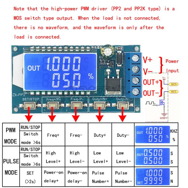1Hz-150KHz Dual Mode LCD PWM Pulse Frequency Duty Cycle Module Signal Generator Driver Module for Motor Lamp Solenoid Valve load 2