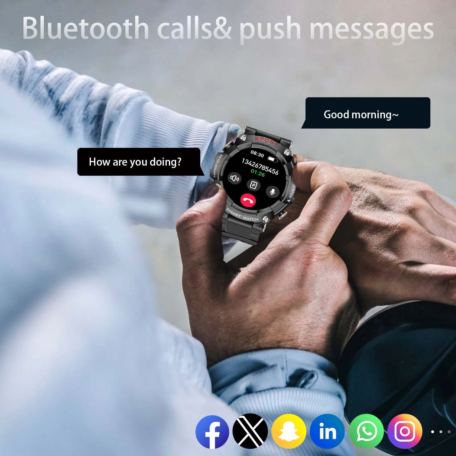 EIGIIS Smart Watch AMOLED Display With In-Ear Bluetooth Headset Heart Rate Blood Pressure Oxygen Saturation Monitoring HD Audio