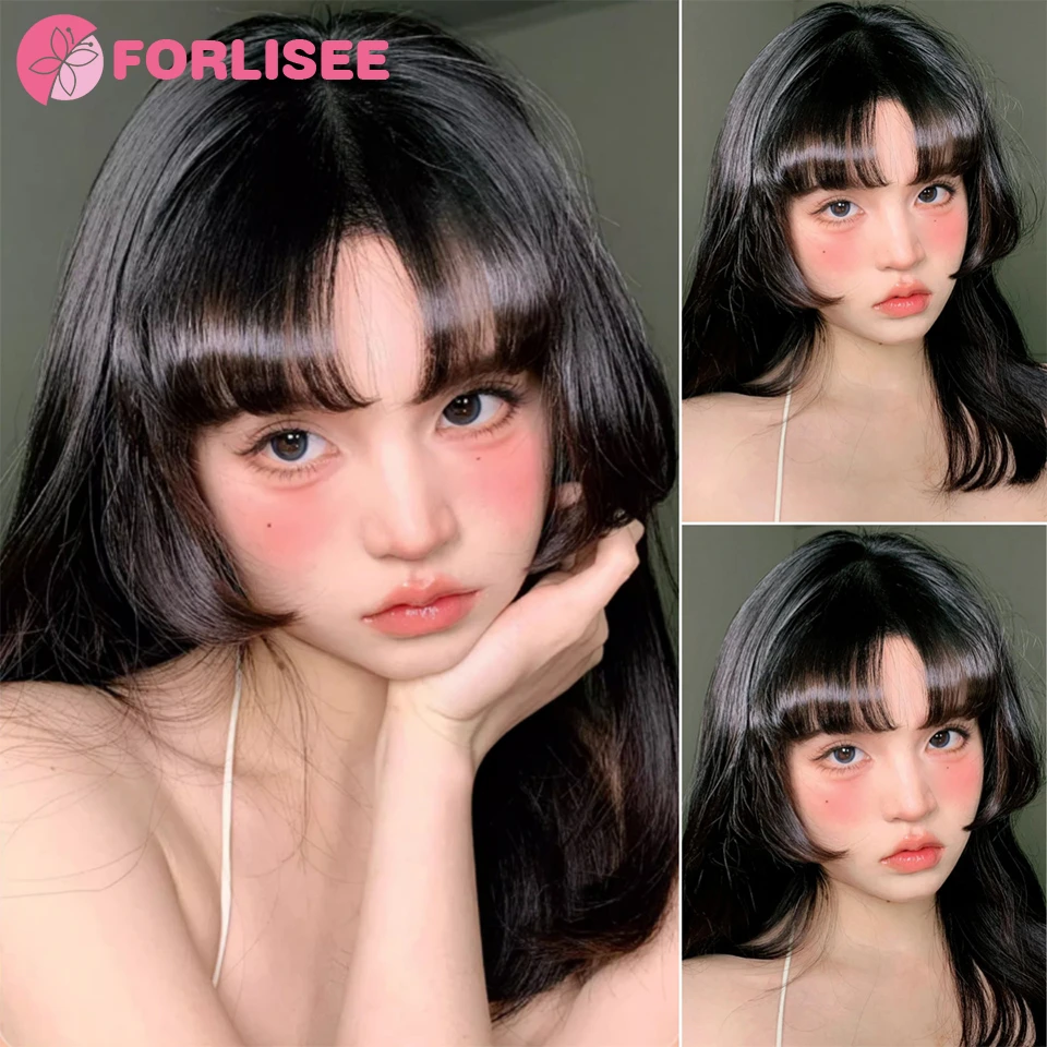 FORLISEE Cosplay Wig Female Princess Cut Bangs Long Straight Hair