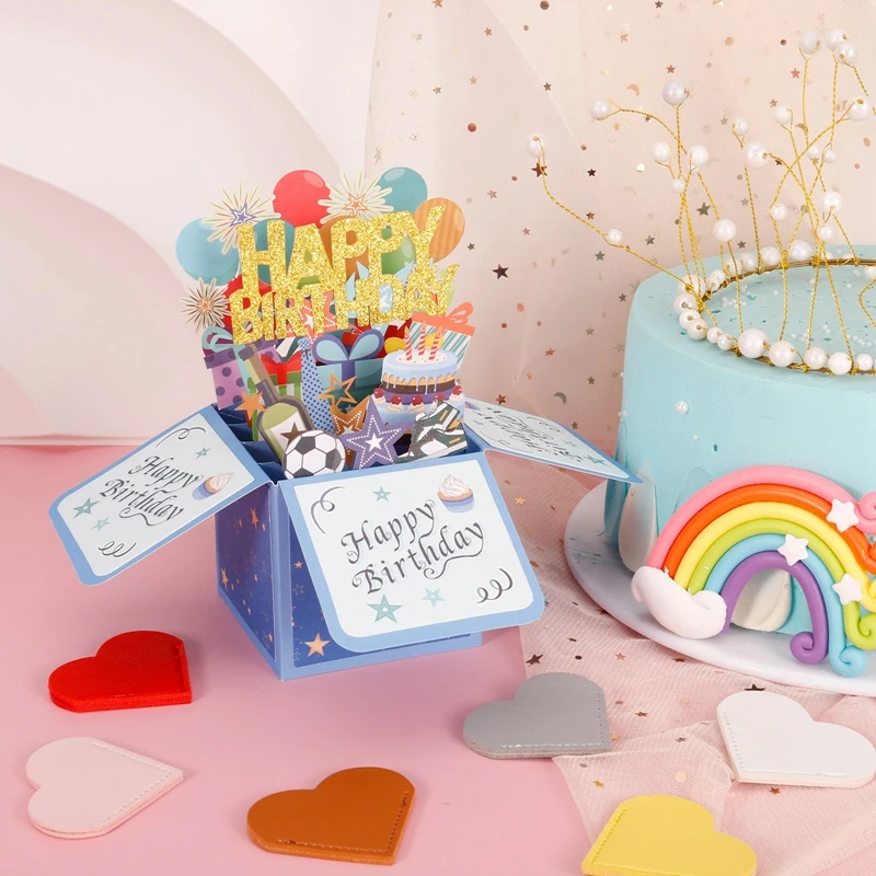 Happy Birthday 3D Pop Up Greeting Cards Classic Greeting Cards Birthday Blessing Postcard 3D Pops-up Box