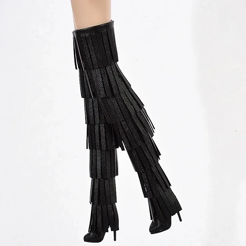 1/6 Doll Toy Solid Color Tassel Long Tube Boots Hollow Velvet Shoes Action Figures Accessories For FR2 12 Inch Female Model Body