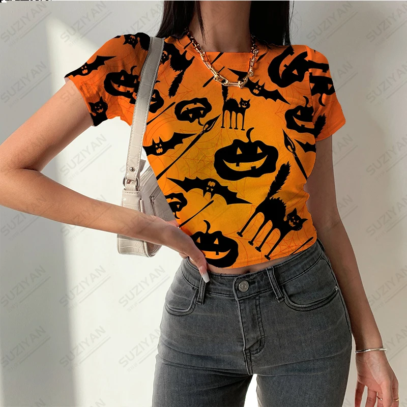 

Women's Summer New Fashion Short Top 3D Printed Halloween Fruit Short Sleeve T-shirt Women's Round Neck Pullover Sexy Style Top