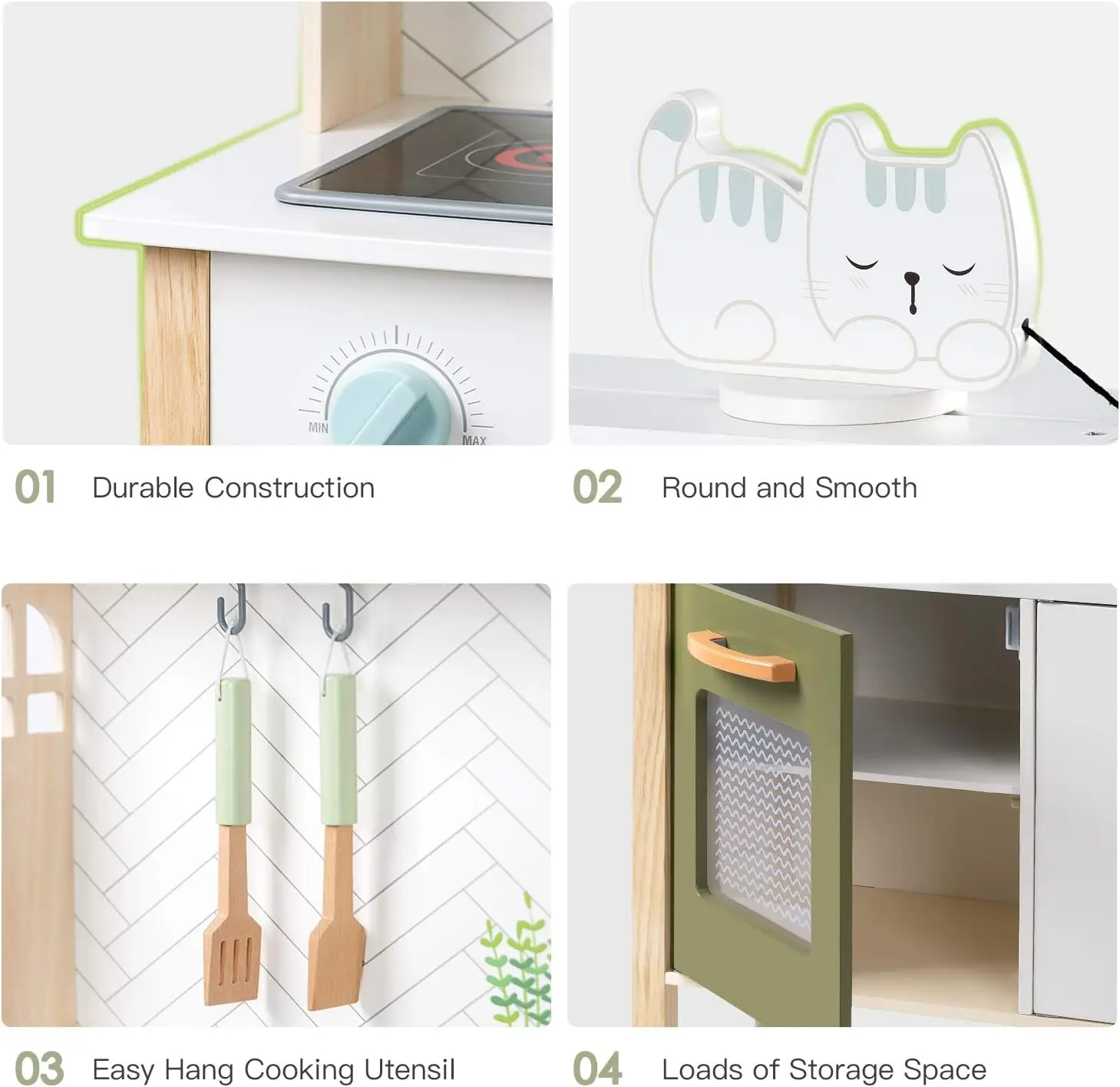 Robotime Robud Kitchen Playset Realistic Pretend Play Kitchen Montessori Wooden Play Toy Set for Kids Girls Boys